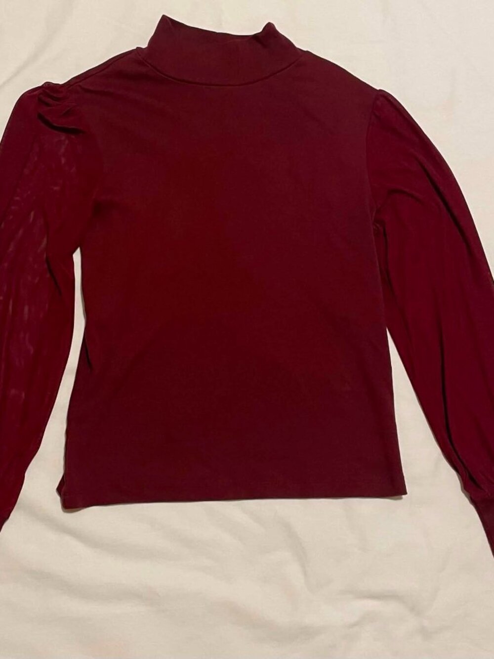 SANCTUARY Mock Turtleneck Women’s Mesh Top with Sheer Sleeves, Size M